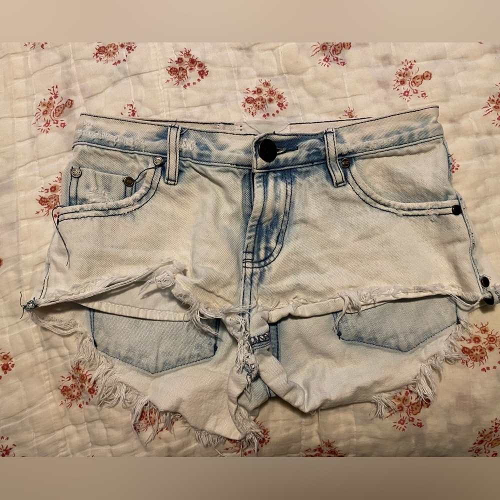 One Teaspoon Frayed Light Blue Jean Shorts